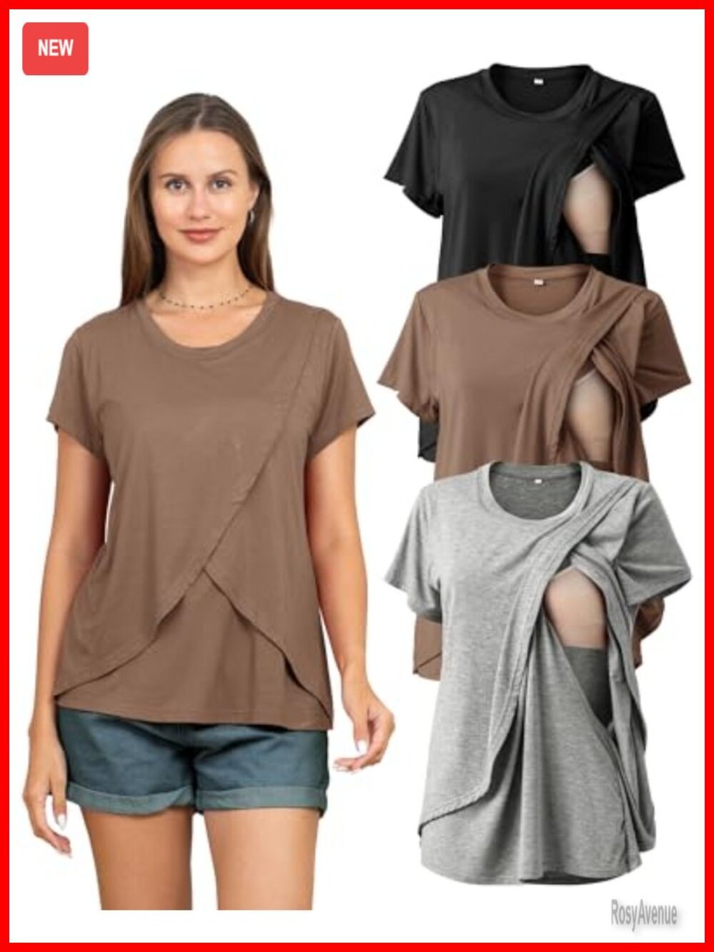 3 Pack Nursing Tops Maternity Breastfeeding Short Sleeve Tees Side Open